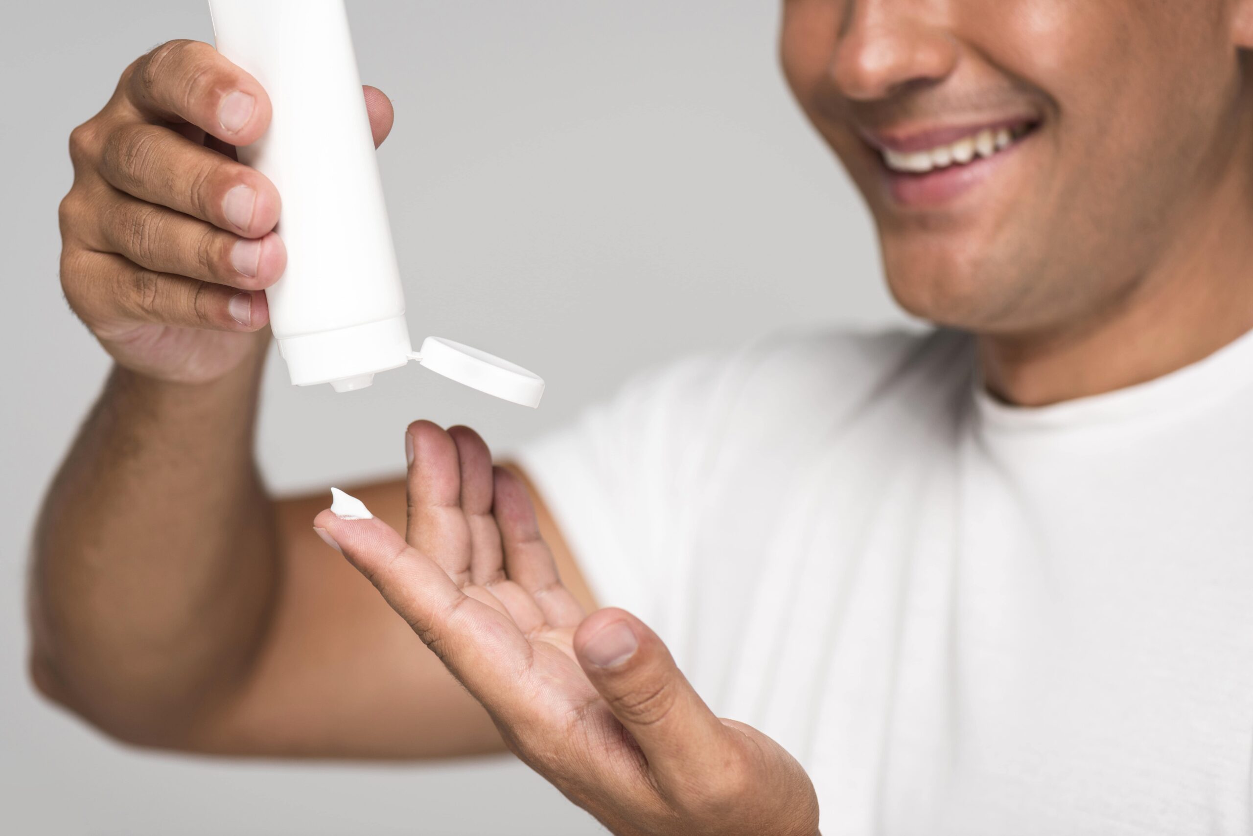 Man with sustainable cream product