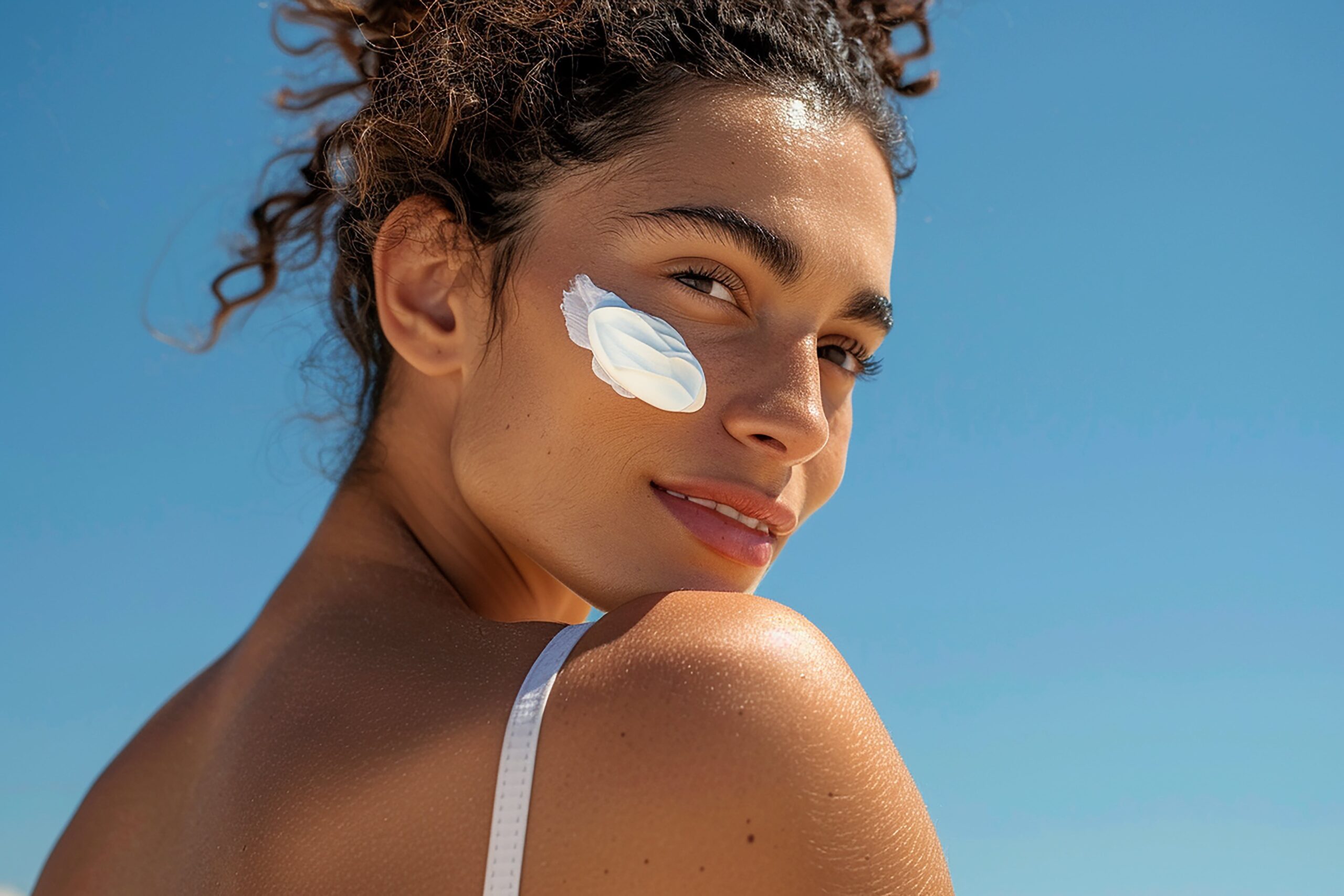 Female athlete using natural sunscreen