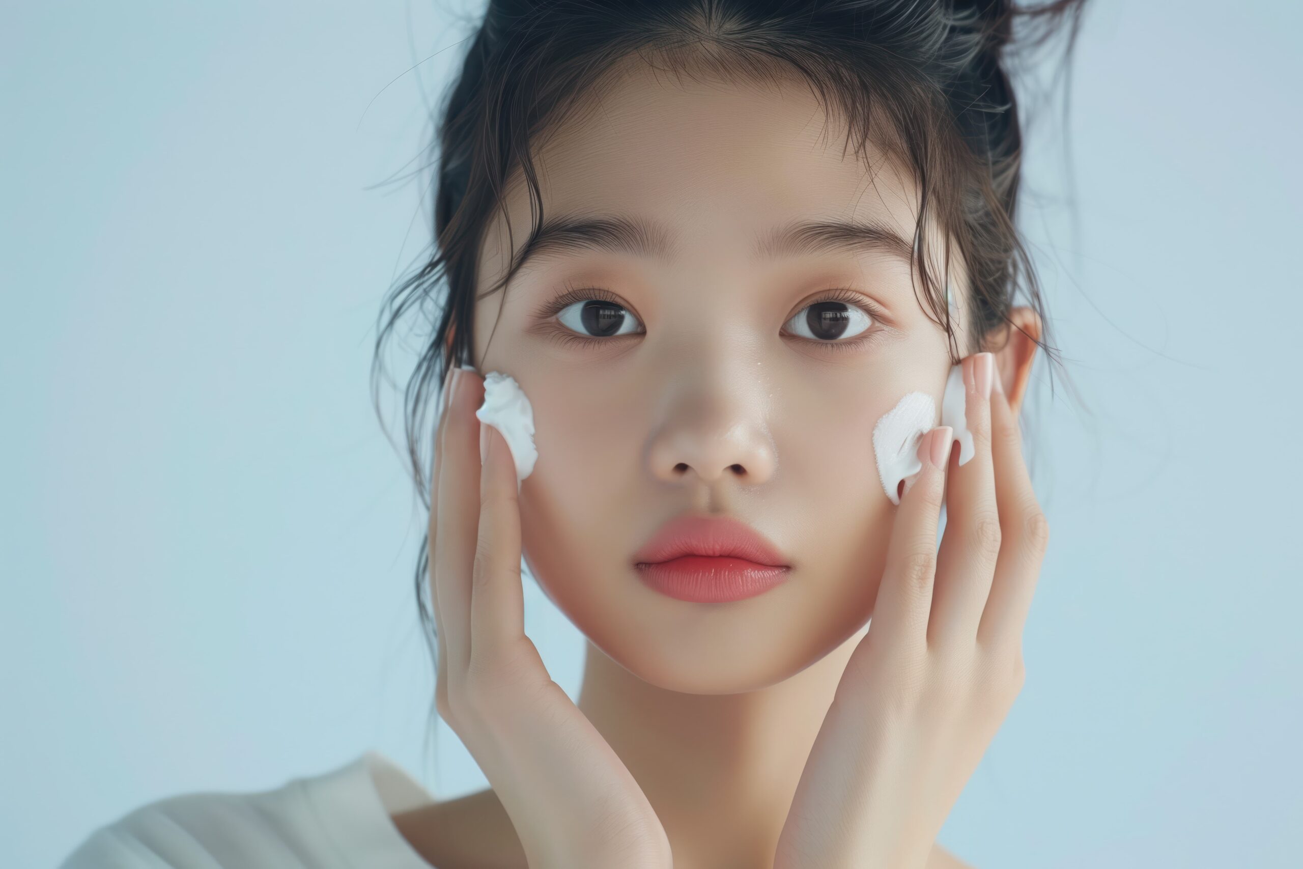 korean model applying face cream