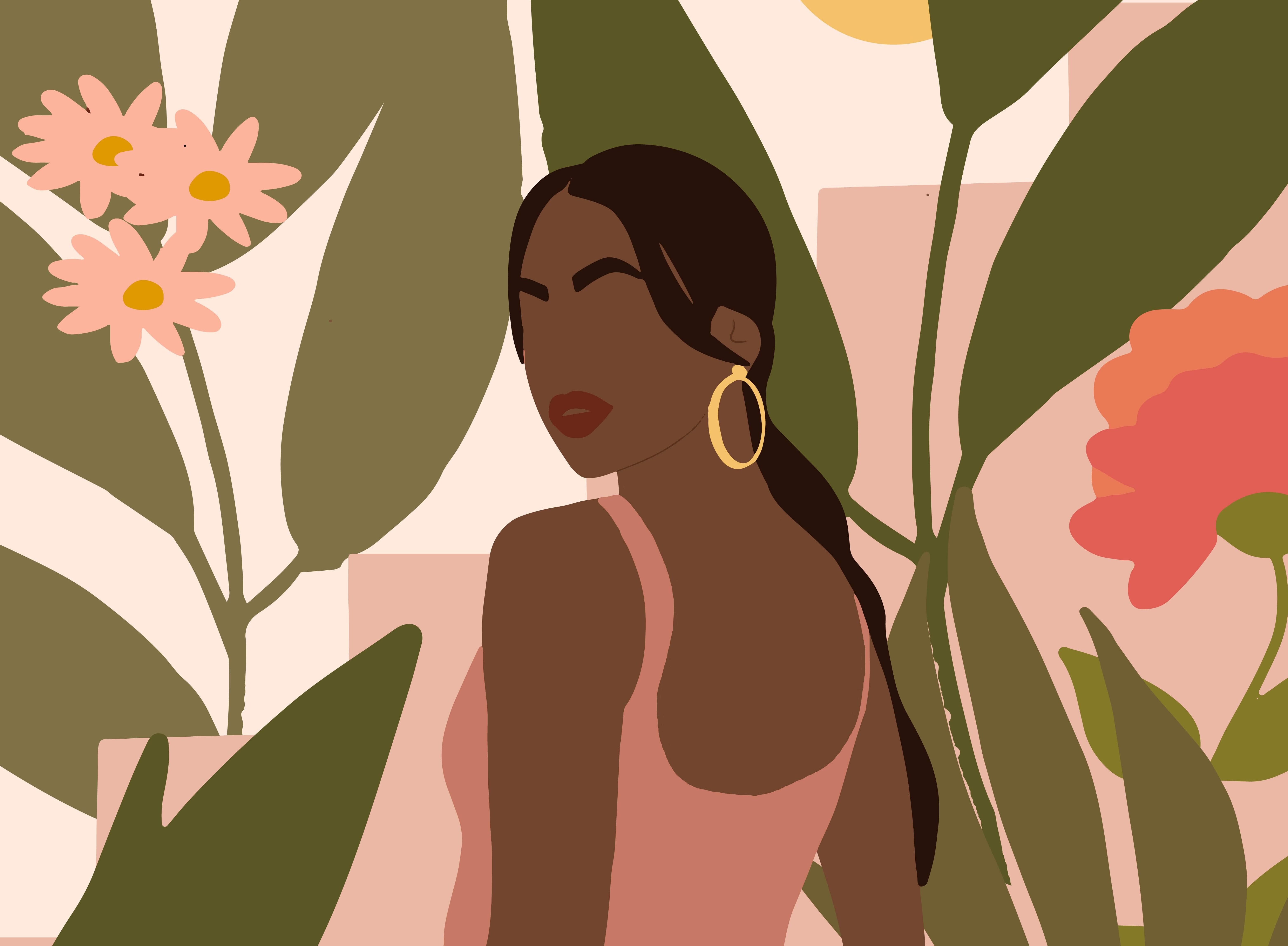 lady in leaves illustration