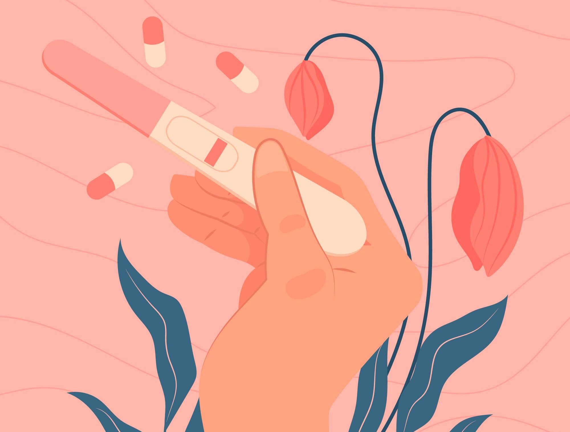 pregnancy test and flower illustration