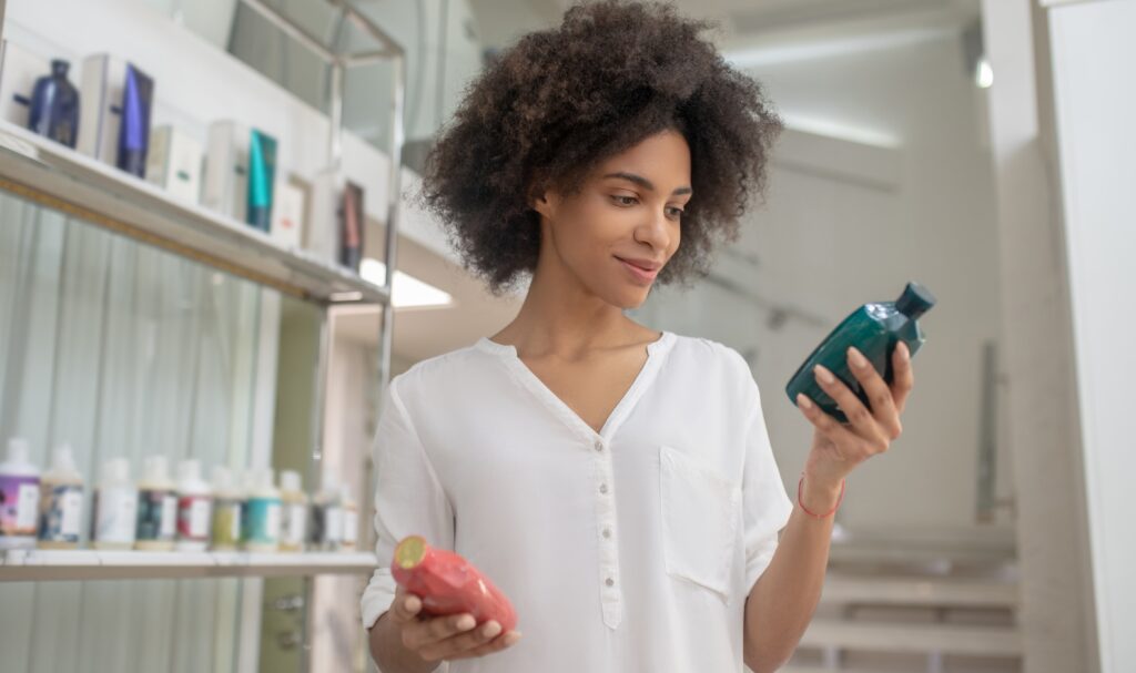 lady looking at product labels